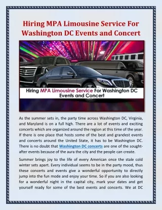 Hiring MPA Limousine Service For Washington DC Events and Concert