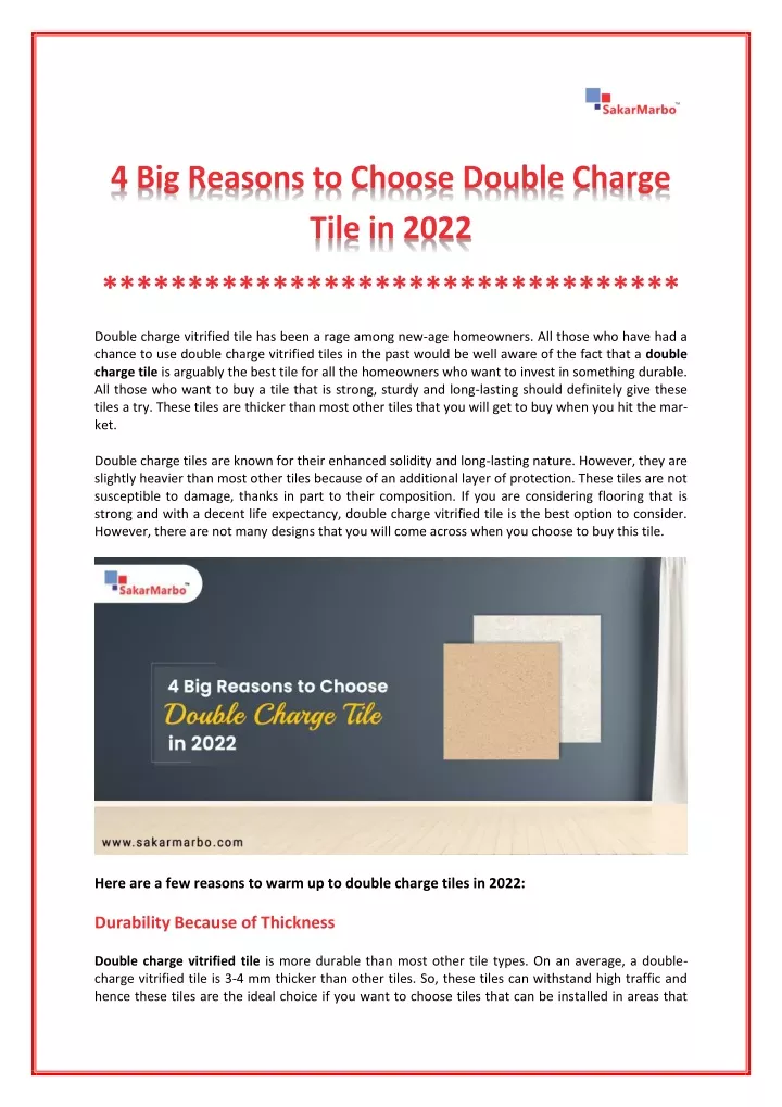 4 big reasons to choose double charge tile in 2022