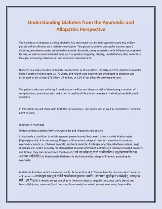 Understanding Diabetes from the Ayurvedic and Allopathic Perspective