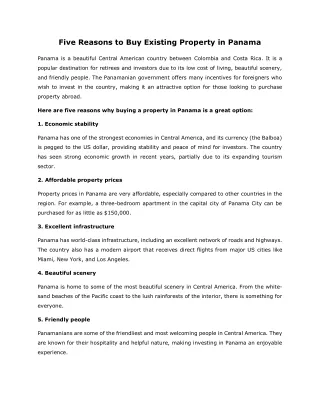 five reasons to buy existing property in panama
