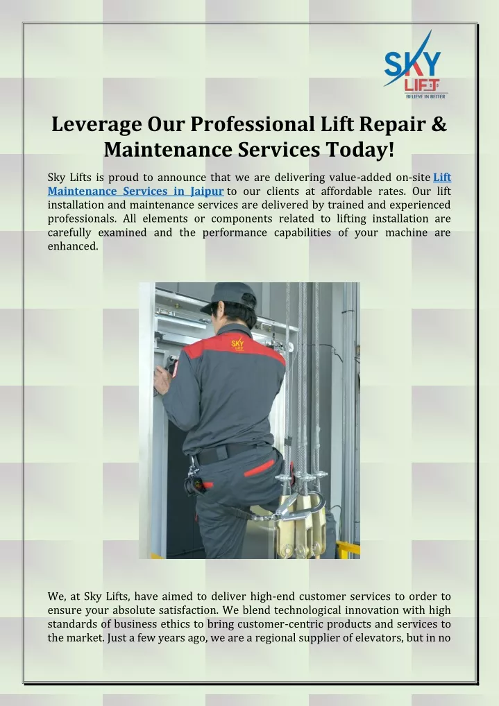 leverage our professional lift repair maintenance