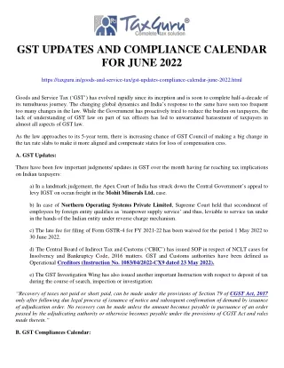 gst updates and compliance calendar for june 2022