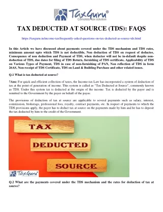tax deducted at source tds faqs
