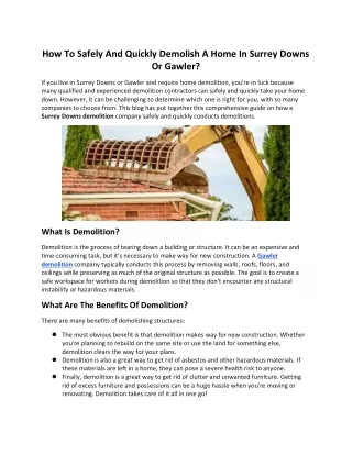 How To Safely And Quickly Demolish A Surrey Downs Or Gawler Home