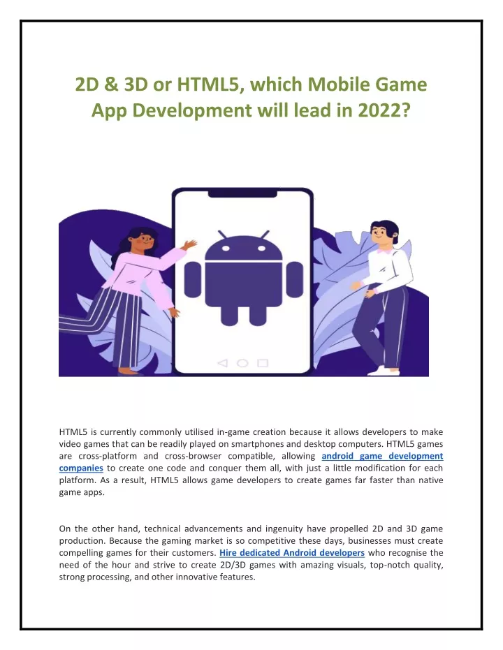 2d 3d or html5 which mobile game app development