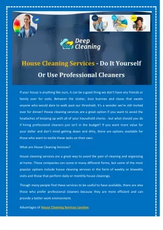 House Cleaning Services - Do It Yourself Or Use Professional Cleaners