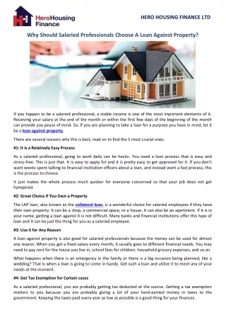 Why Should Salaried Professionals Choose A Loan Against Property