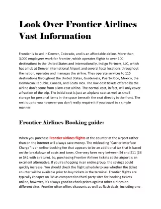 Look Over Frontier Airlines vast Information