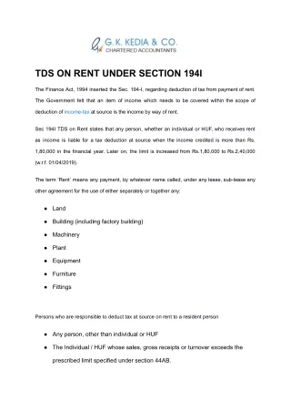 TDS ON RENT UNDER SECTION 194I