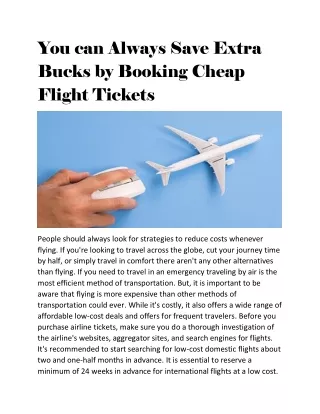 You can Always Save Extra Bucks by Booking Cheap Flight Tickets