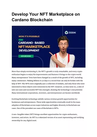 develop your nft marketplace on cardano blockchain