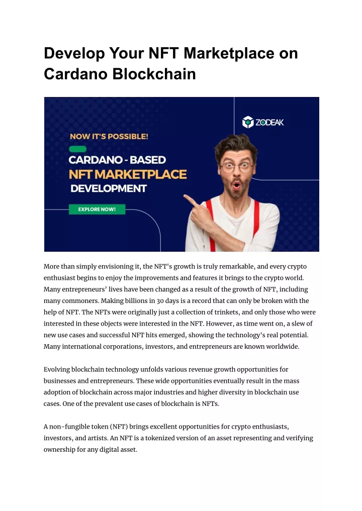 develop your nft marketplace on cardano blockchain