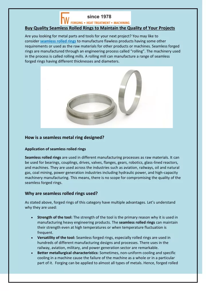 buy quality seamless rolled rings to maintain