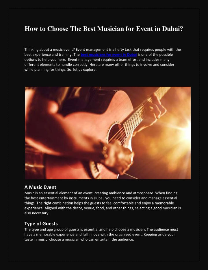 how to choose the best musician for event in dubai