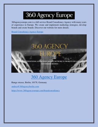 Brand Consultancy Agency Europe 360agencyeurope.com