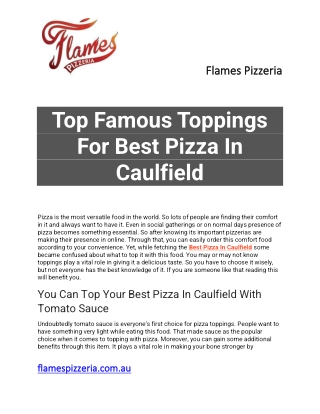 Top Famous Toppings For Best Pizza In Caulfield
