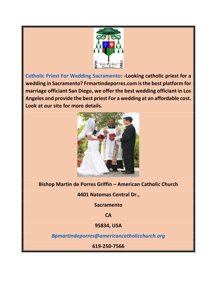 catholic priest for wedding sacramento looking