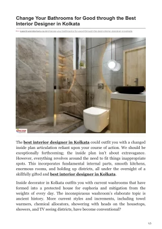 Change Your Bathrooms for Good through the Best Interior Designer in Kolkata