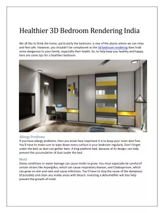 Healthier 3D Bedroom Rendering India