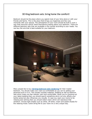 3D King bedroom sets: bring home the comfort!