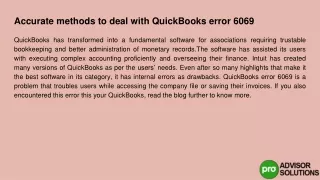 accurate methods to deal with quickbooks error 6069