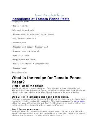 Tomato Penne Pasta Recipe