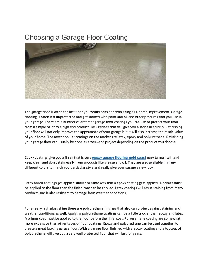 choosing a garage floor coating