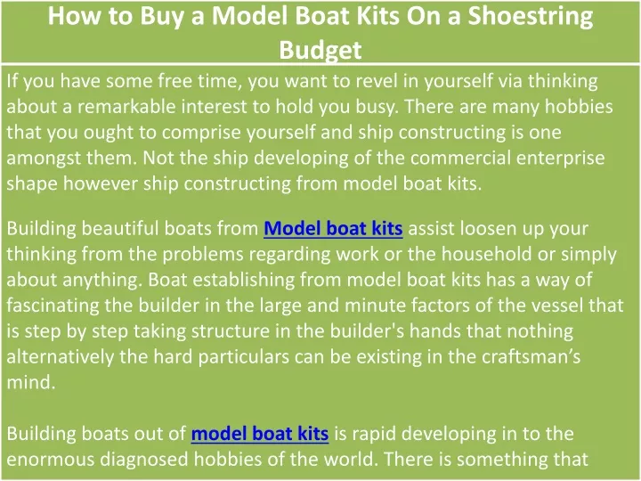 how to buy a model boat kits on a shoestring budget