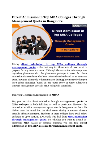 Direct Admission in Top MBA Colleges Through Management Quota in Bangalore