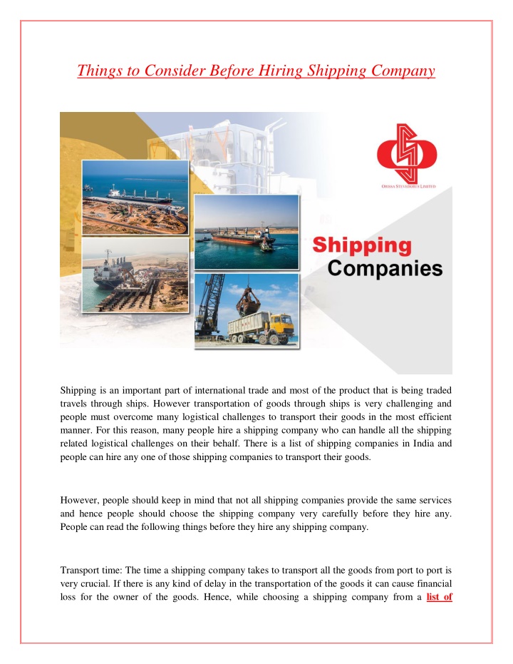 things to consider before hiring shipping company
