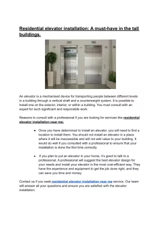 Residential elevator installation_ A must-have in the tall buildings