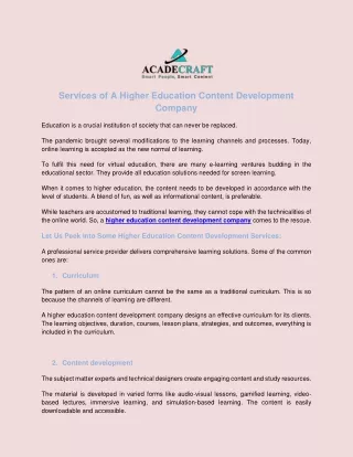 services of a higher education content