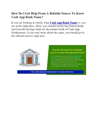 How Do I Get Help From A Reliable Source To Know Cash App Bank Name?