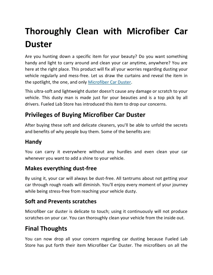 thoroughly clean with microfiber car duster