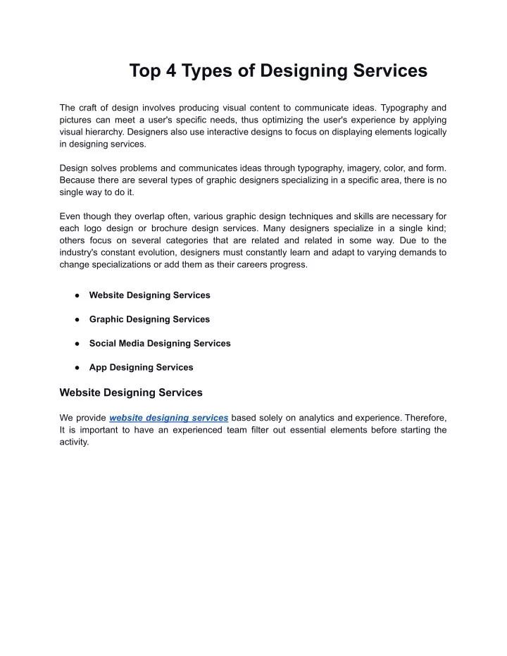 top 4 types of designing services