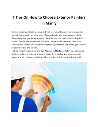 7 Tips On How to Choose Exterior Painters in Manly