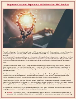 Empower Customer Experience With Next-Gen BPO Services