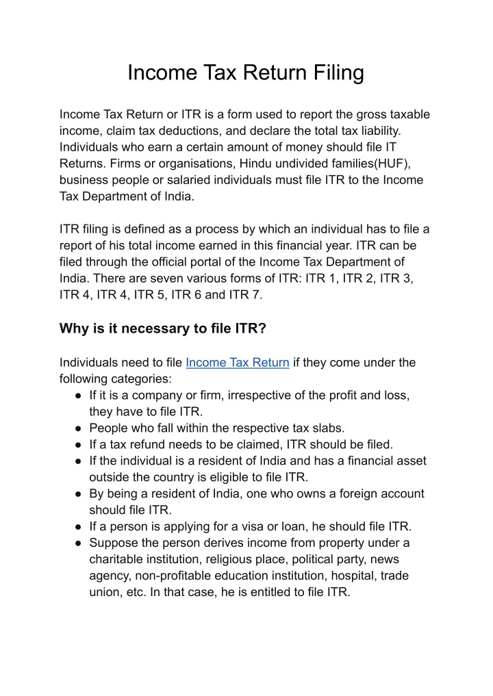 income tax return filing