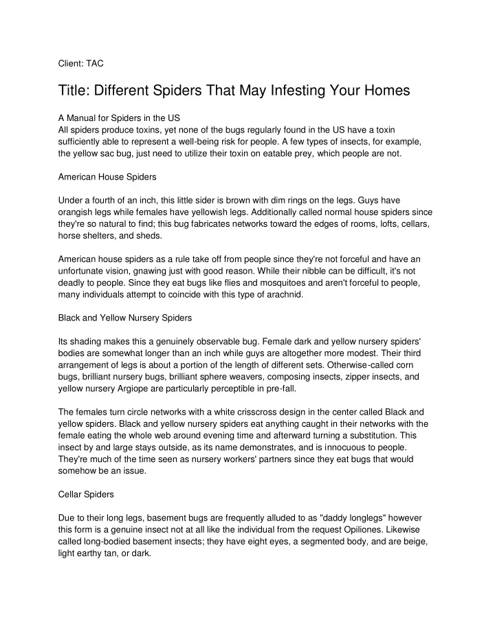 client tac title different spiders that