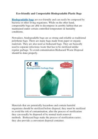 Eco-friendly and Compostable Biodegradable Plastic Bags