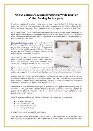 King Of Cotton Encourages Investing In White Egyptian Cotton Bedding For Longevity