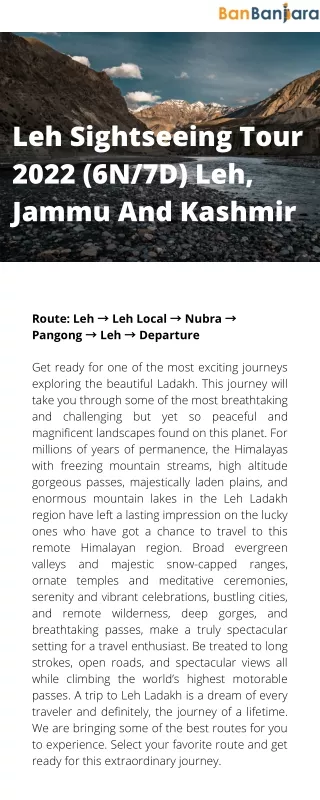 Leh Sightseeing Tour 2022 (6N7D) Leh, Jammu And Kashmir India