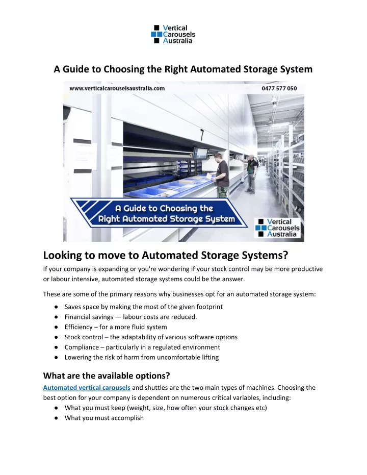 a guide to choosing the right automated storage