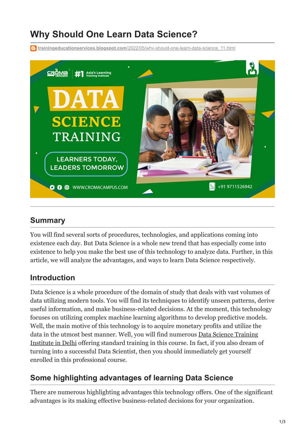 PPT - Why Should One Learn Data Science PowerPoint Presentation, free ...