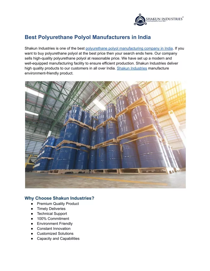 best polyurethane polyol manufacturers in india