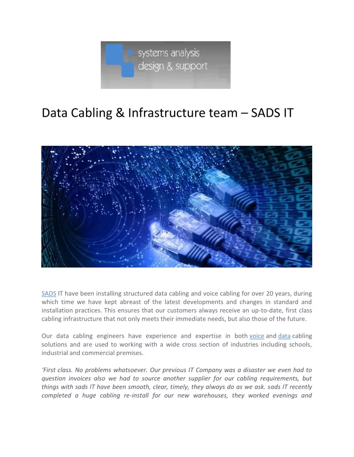 data cabling infrastructure team sads it