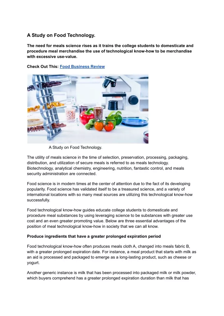 a study on food technology