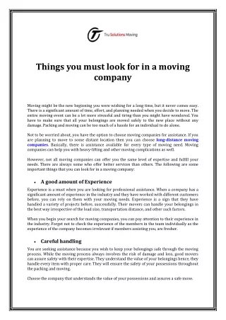 Things you must look for in a moving company
