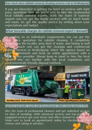 How much does rubbish removal cleaning services cost in Wollongong