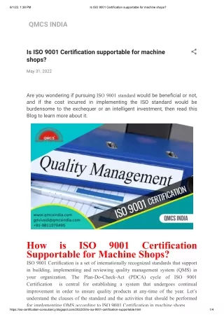 Is ISO 9001 Certification supportable for machine shops